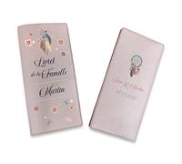 Livret de Famille personnalisé, idée cadeau personnalisable, cadeau mariage original, Protège Livret de Famille motif Plumes Attrape rêves- SP0102a (Nacré Rose)