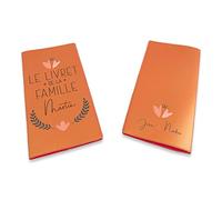 Livret de Famille personnalisé, idée cadeau personnalisable, cadeau mariage original, Protège Livret de Famille Nacré Orange Coeur - CL0065c