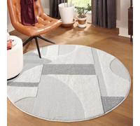 LIVUM Tapis Rond Japan Géométrique en Relief - Tapis Décoratif Design Unique pour Salon, Chambre et Bureau - Style Moderne et Élégant (Crème et Gris - 120x120cm)