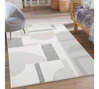 LIVUM Tapis Salon Japan Géométrique en Relief - Tapis Décoratif Design Unique pour Salon, Chambre et Bureau - Style Moderne et Élégant (Crème et Gris - 160x230cm)