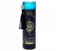 LivuX 1257 Bougie de manifestation œil de la Providence 80 heures - Verre avec pompon 20 x 5,5 cm, coulée à la main, cire de soja et de palme, huiles essentielles, parfum sauge et thé blanc, bougie de