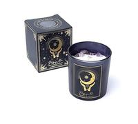 LivuX 1272 - Bougie de manifestation - Motif lune purifiante - Verre avec pierres précieuses - 8 x 7 cm - Moulée à la main en cire de soja et de palmier - Parfum Palo Santo et lavande - 120 g