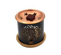 LivuX Aromafume Exotic Incense Diffuseur « Arbre de vie » - Brûleur d'encens en fer forgé avec plaque en cuivre et soucoupe en bois, 6,5 x 7 cm, idéal pour les blocs d'encens aromatiques 1194