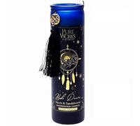 LivuX Boho Dreams 1255 Bougie de manifestation 80 heures - Verre avec pompon - 20 x 5,5 cm - Moulée à la main en cire de soja et de palmier - Huiles essentielles - Myrrhe apaisante et parfum bois de