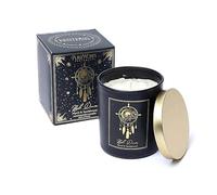 LivuX Boho Dreams 1261 Bougie de manifestation 50 heures - Bocal, avec couvercle et pierres précieuses, 9 x 7 cm, coulée à la main en cire de soja et de palme, parfum myrrhe et bois de santal, bougie