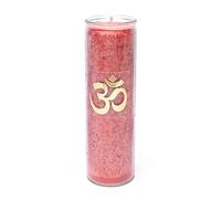 LivuX Bougie en Stéarine OM Rouge - 21x6,5 cm, environ 100 heures de combustion, fabriquée à la main, non parfumée, cire de palme durable, bougie de méditation sonore végétalienne pour rituels