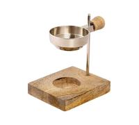 LivuX Brûleur d'encens en laiton nickelé, hauteur 11 cm, réglable, avec tamis Ø 5 cm, manche en bois et base en bois, pour bougie chauffe-plat et encens 1227