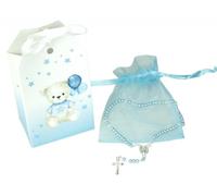 LivuX Coffret cadeau baptême ours chapelet bébé - cadeau de baptême pour garçon ou fille - Souvenir religieux, Pierre