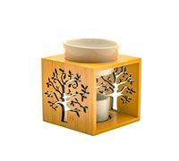 LivuX Lampe aromatique - Humidificateur avec structure en bois au design arbre de vie, bol en porcelaine et photophore - Hauteur : 11 cm - Largeur : 9,5 cm - Diffuseur de parfum naturel - 1122