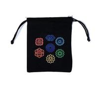 LivuX Sac en coton « 7 chakras » - Noir - 12 x 10,5 cm - Avec cordon de serrage - Idéal pour ranger bijoux, cristaux, cartes de tarot - 1170