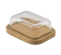 Point-Virgule Beurrier en bambou avec couvercle en verre, 16x13x6cm