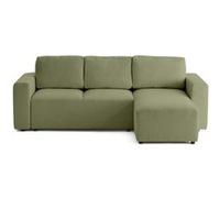 Livy - canapé d'angle réversible 4 places convertible avec coffre en tissu bouclette - Vert