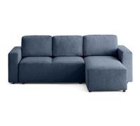 Livy - canapé d'angle réversible 4 places convertible avec coffre en velours texturé - Bleu