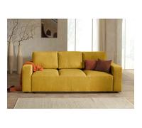 Livy - canapé droit convertible - avec coffre - en velours côtelé - 3 places - Jaune