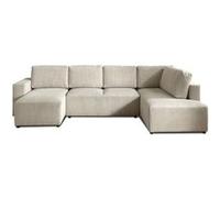 Livy - canapé panoramique convertible - avec coffre - en velours côtelé - 7 places - droit - Beige