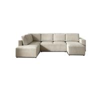 Livy - canapé panoramique convertible - avec coffre - en velours côtelé - 7 places - gauche - Beige Beige G