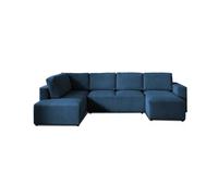 Livy - canapé panoramique convertible - avec coffre - en velours côtelé - 7 places - gauche - Bleu Ardoise
