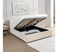 Livy - Lit Coffre - Velours Côtelé - Beige