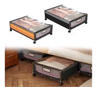 Liwankaqi Lot de 2 boîtes de rangement sous le lit - Avec roulettes - 15 cm de haut - Plates et stables - Avec couvercle et poignée - Pour vêtements, jouets, chaussures et couvertures