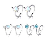 Liwein Bague Sirène en Pierre de Lune - 6 Pièces Réglable Queue de Sirène Licorne pour Femme et Filles - Délicat Porter au Quotidien, Cadeau d'anniversaire et de Noël