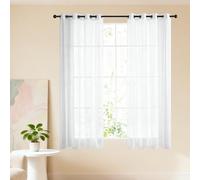 LIWEIREN Rideau Voilage Fenetre 240 x 240 cm Effet Décor de Maison Lumière Filtrer Souple Semi Transparent Décoration Doux et Esthétiques pour Fenêtre Porte Cuisine Chambre Enfant, Blanc