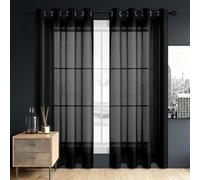 LIWEIREN Rideaux Voilages Oeillet 200 x 270 cm Transparent Lumineux Filtrer Rideaux Translucide avec Oeillets Doux et Esthétiques Rideau de Fenêtre pour Fenetre Chambre Adulte, Noir