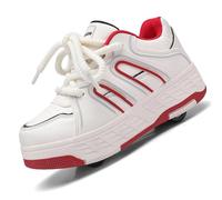 LIWLLIUA 2026 Chaussures à Roulette Garçons Filles, 2 en 1 Patins à roulettes Retractable Enfant avec 4 roulettes Chaussures de Skateboard Réglables Adolescents,9953 Red,39