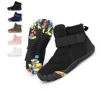 LIWLLIUA Bottes Pieds Nus Enfant Hiver, Chaussures Barefoot Chaudes avec Doublure, Bottes de Neige Légères Antidérapantes À Bout Large Et Fermeture Chaussures,K52 Black,32 EU