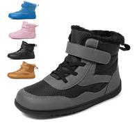 LIWLLIUA Bottes Pieds Nus Enfant Hiver, Chaussures Barefoot Chaudes avec Doublure, Bottes de Neige Légères Antidérapantes À Bout Large Et Fermeture Chaussures,08 Black Gray,31 EU