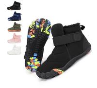 LIWLLIUA Bottes Pieds Nus Enfant Hiver, Chaussures Barefoot Chaudes avec Doublure, Bottes de Neige Légères Antidérapantes À Bout Large Et Fermeture, Chaussures Minimalistes Enfant,K52 Black,27 EU