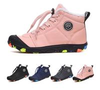 LIWLLIUA Bottes Pieds Nus Enfant Hiver, Chaussures Barefoot Chaudes avec Doublure, Bottes de Neige Légères Antidérapantes À Bout Large Et Fermeture Chaussures,W9 Pink,34 EU