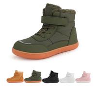 LIWLLIUA Bottes Pieds Nus Enfant Hiver, Chaussures Barefoot Chaudes avec Doublure, Bottes de Neige Légères Antidérapantes À Bout Large Et Fermeture Chaussures,K5 Brown,30 EU