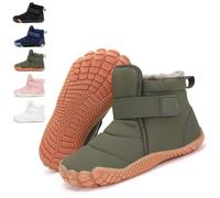 LIWLLIUA Bottes Pieds Nus Enfant Hiver, Chaussures Barefoot Chaudes avec Doublure, Bottes de Neige Légères Antidérapantes À Bout Large Et Fermeture Chaussures,K52 Army Green,34 EU