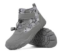 LIWLLIUA Bottes Pieds Nus Enfant Hiver, Chaussures Barefoot Chaudes avec Doublure, Bottes de Neige Légères Antidérapantes À Bout Large Et Fermeture Chaussures,622 Gray,33 EU