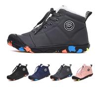 LIWLLIUA Bottes Pieds Nus Enfant Hiver, Chaussures Barefoot Chaudes avec Doublure, Bottes de Neige Légères Antidérapantes À Bout Large Et Fermeture Chaussures,W9 Dark Gray,32 EU