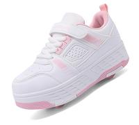 LIWLLIUA Chaussures à roulettes 2-en-1 pour Enfants, Baskets de Skate avec 4 Roues Amovibles, Patins de Patinage Débutant pour Filles et Garçons, Tennis de Mode avec Roues Détachables,2607 Pink,38 EU