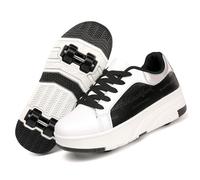 LIWLLIUA Chaussures à roulettes 2 en 1 pour Enfants - Baskets rétractables avec 4/6 Roues, pour garçons et Filles, Usage intérieur et extérieur,7188 Black,32 EU