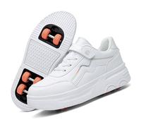 LIWLLIUA Chaussures à roulettes 2 en 1 pour Enfants - Baskets rétractables avec 4/6 Roues, pour garçons et Filles, Usage intérieur et extérieur,5588 Whith,34 EU