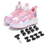 LIWLLIUA Chaussures à roulettes 2 en 1 pour Enfants - Baskets rétractables avec 4 Roues, Patins réglables pour garçons et Filles, Usage intérieur & extérieur,887 Pink,39 EU