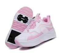 LIWLLIUA Chaussures à roulettes 2 en 1 pour Enfants - Baskets rétractables avec 4 Roues, Patins réglables pour garçons et Filles, Usage intérieur & extérieur,6188 Pink,39 EU