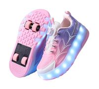 LIWLLIUA Chaussures à roulettes Enfant 4 Roues - Baskets Lumineuses à Lumières LED Changeantes Roues Rétractables Recharge USB Tailles 28-40 EU,#1982 Pink,32 EU