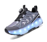 LIWLLIUA Chaussures à roulettes Enfant 4 Roues - Baskets Lumineuses à Lumières LED Changeantes Roues Rétractables Recharge USB Tailles 28-40 EU,#9935 Gray,34 EU