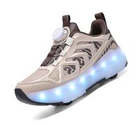 LIWLLIUA Chaussures à roulettes Enfant 4 Roues - Baskets Lumineuses à Lumières LED Changeantes Roues Rétractables Recharge USB Tailles 28-40 EU,#9935 Khaki,40 EU