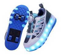 LIWLLIUA Chaussures à roulettes Enfant 4 Roues - Baskets Lumineuses à Lumières LED Changeantes Roues Rétractables Recharge USB Tailles 28-40 EU,#1981 Blue,29 EU
