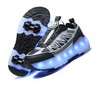 LIWLLIUA Chaussures à roulettes Enfant 4 Roues - Baskets Lumineuses à Lumières LED Changeantes Roues Rétractables Recharge USB Tailles 28-40 EU,#8188 Black,32 EU