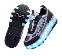 LIWLLIUA Chaussures à roulettes Enfant 4 Roues - Baskets Lumineuses à Lumières LED Changeantes Roues Rétractables Recharge USB Tailles 28-40 EU,#1981 Black,36 EU