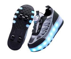 LIWLLIUA Chaussures à roulettes Enfant 4 Roues - Baskets Lumineuses à Lumières LED Changeantes Roues Rétractables Recharge USB Tailles 28-40 EU,#1981 Black,36 EU