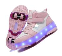 LIWLLIUA Chaussures à roulettes LED Enfant 4 Roues - Baskets Lumineuses à Roues Rétractables, Recharge USB, Unisexe Garçons et Filles, Cadeau Noël & Anniversaire,#518 Pink,30 EU