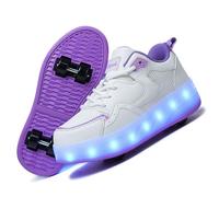 LIWLLIUA Chaussures à roulettes LED Enfant 4 Roues - Baskets Lumineuses à Roues Rétractables, Recharge USB, Unisexe Garçons et Filles, Cadeau Noël & Anniversaire,#s929 Purple Mesh,30 EU