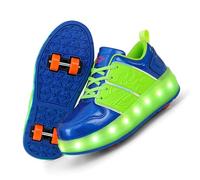 LIWLLIUA Chaussures à roulettes LED Enfant 4 Roues - Baskets Lumineuses à Roues Rétractables, Recharge USB, Unisexe Garçons et Filles, Cadeau Noël & Anniversaire,#b758 Green,31 EU
